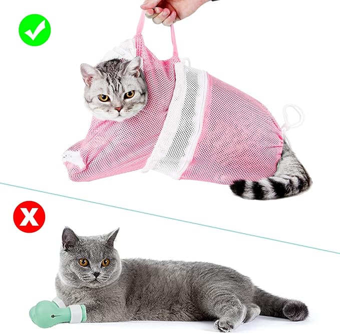 Cat Grooming Washing Bag - Adjustable Pet Shower Brush & Mesh Bag - Anti Scratch, Anti Bite, Soft, Durable for Cats & Dogs - Restraint Grooming, Nail Trimming, Washing