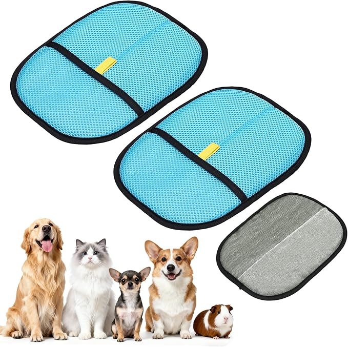 Pet Hair Removal Gloves, Reusable Electrostatic Pet Gloves for Cats Dogs Grooming, Thickened, (2Pcs & Lake Blue), Intended for Clothing/Couch/Carpet/Car Seat