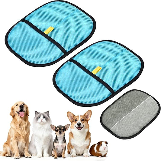 Pet Hair Removal Gloves, Reusable Electrostatic Pet Gloves for Cats Dogs Grooming, Thickened, (2Pcs & Lake Blue), Intended for Clothing/Couch/Carpet/Car Seat
