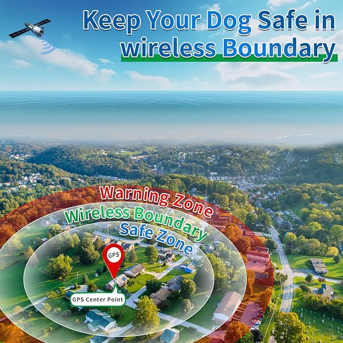 GPS Wireless Dog Fence, Range up to 6561 ft,Electric Collar with 3 Warning Modes, for Outdoor Use Waterproof& Rechargeable Pet Containment System for Most of Dogs (Black)