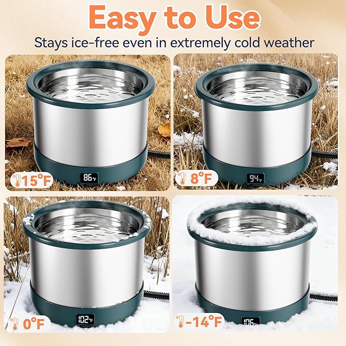 3.5L Heated Water Bowl, Stainless Steel Heated Dog Bowl with Digital Display and Adjustable Temperature, Heated Outdoor Pet Water Bowl Provides Warm Water for Dogs