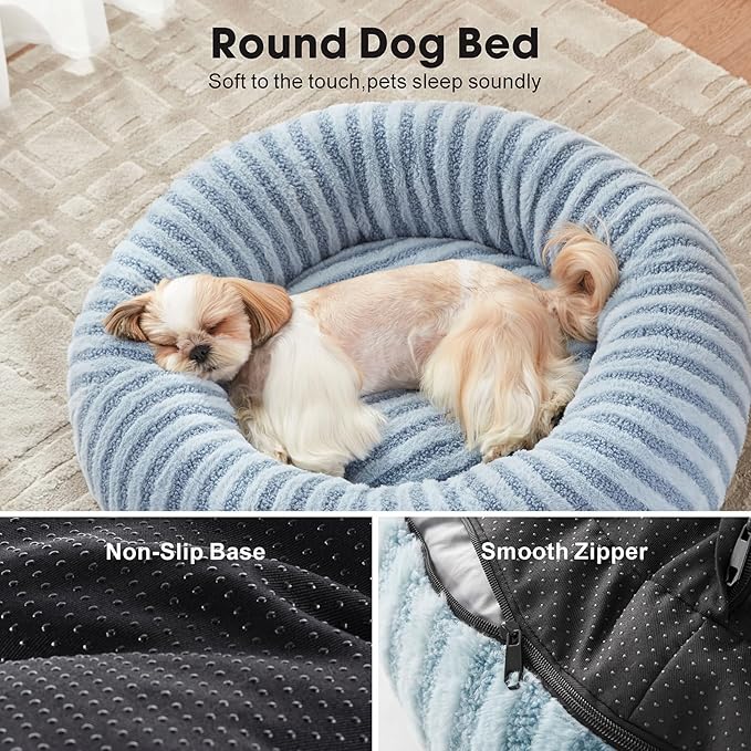 MIXJOY Dog Beds Large Sized Dogs, Washable Dogs Bed with Removable Cover, Cozy Donut Dog Ded Fluffy Plush Faux Fur Pet Bed with Anti-Slip Bottom, 36"x36"x10", Blue