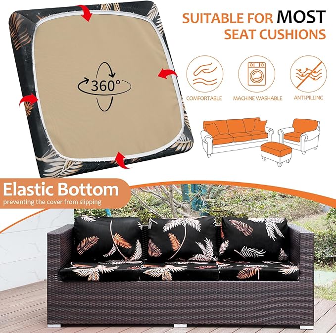 HANDONTIME Palm Tree Outdoor Cushion Covers 8pcs Black Couch Cushion Covers Replacement Patio Couch Cover Sofa Cover Indoor Patio Cushion for Outdoor Furniture Washable, Cover Only