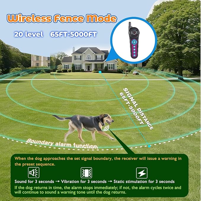 DOTSTAR Dog Wireless Fence Training Collar Pet Electric 2 in 1 System, Portable Dog Perimeter Fence Training Collar, Rechargeable Pet Containment System with 3 Training Modes for Large Medium Dogs