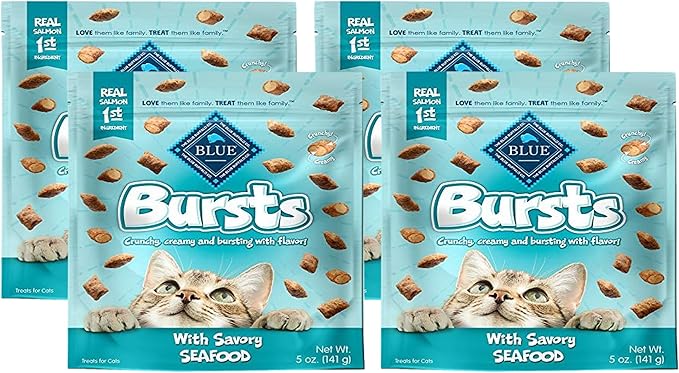 Blue Buffalo Bursts Crunchy Cat Treats, Seafood 5-oz Bag (Pack of 4)