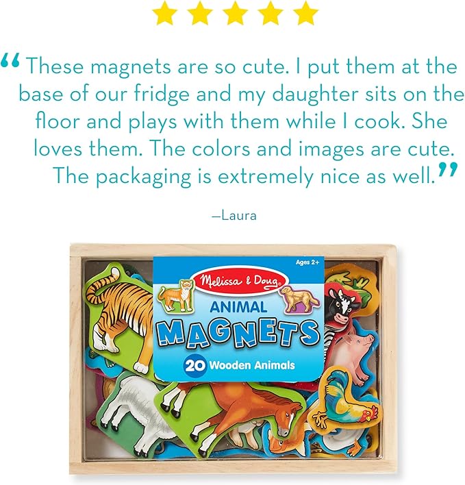 Melissa & Doug Wooden Animal Magnets Set (20 Pieces) – Farm, Zoo & Pet Fridge Magnets in Storage Box – Montessori Preschool Learning Toys for Toddlers & Kids Ages 2+ - FSC-Certified