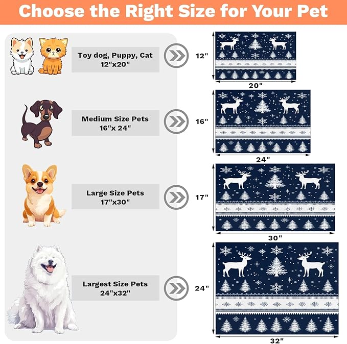 Christmas Tree Deer Snowflake Dog Food Mat for Floors Absorbent, Quick Dry Water Dispenser Mat for Food, Water, Pet Supplies 12" x 20",