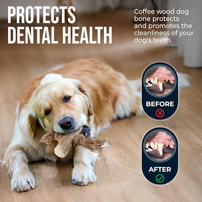 2 Pack Coffee Wood Tug for Dogs, Medium Toys Made of Real Coffee Wood and Hemp Rope - 100% Natural - Dogwood Chew Stick, Stress Relief, Training and Rewards