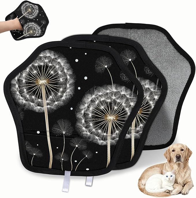Reusable Pet Hair Removal Glove White Dandelions Magic Brush for Cat & Dog Hair Remover for Car, Sofa, Bedding, Clothes - 9x9 Mitt Washable