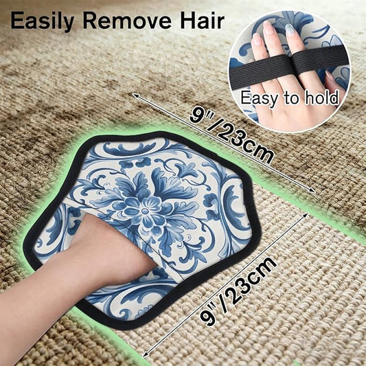 Reusable Pet Hair Removal Glove Floral Themed Magic Brush for Cat & Dog Hair Remover for Car, Sofa, Bedding, Clothes - 9x9 Mitt Washable