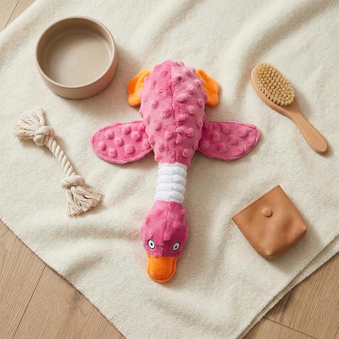 Goose Dog Toy Soft Stuffed Animal Plush Dog Puppy Chew Toys to Keep Them Busy Pet Supplies for Chewers Small Medium and Large Breeds (Rose Red)