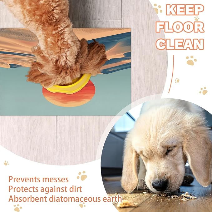 Sun Sunrise Dog Food Mat for Floors Absorbent, Quick Dry Water Dispenser Mat for Food, Water, Pet Supplies 12" x 20", Desert