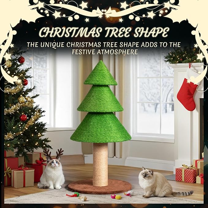 Outvita 31.5in Christmas Tree Cat Scratcher, Cat Scratching Post for Indoor Cats, Large Sisal Cat Scratching Tree Cat Scratch Tower, Grass Green