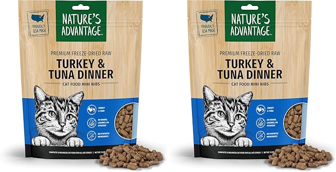 Nature's Advantage Freeze-Dried Raw Turkey & Tuna Dinner Cat Food Mini Nibs, 12 oz | Grain Free, High Protein Nutrition (Pack of 2)