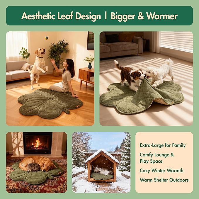 Large Dog Heating Pad Waterproof Electric Heated Beds, Pet Pads for Indoor Outdoor, Adjustable Temperature, Chew Resistant Cord, Washable Green Clover Cat Heating Pad Non Slip Bottom(35"X27")