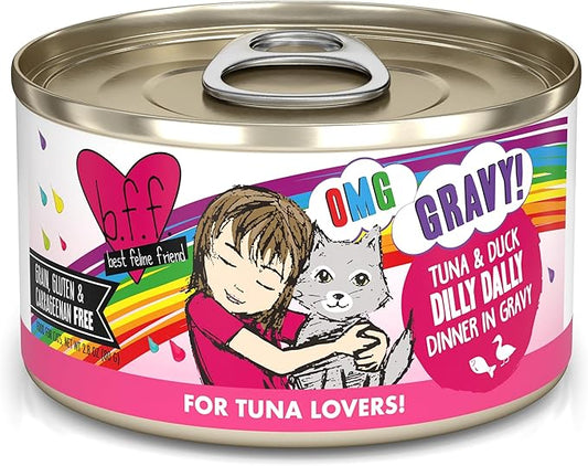 Weruva B.F.F. OMG - Best Feline Friend Oh My Gravy!, Tuna & Duck Dilly Dally with Tuna & Duck, 2.8oz Can (Pack of 12)