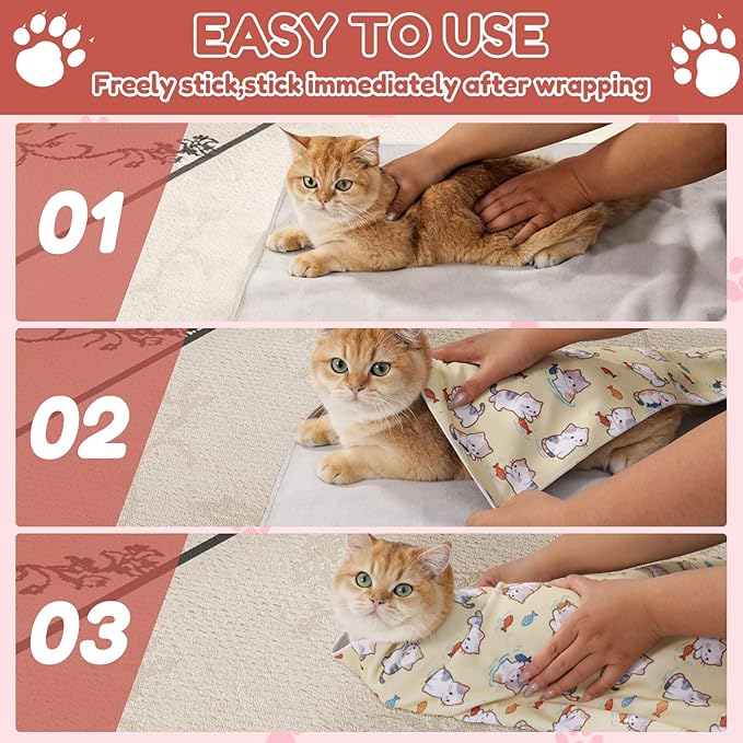 25.6" Cat Grooming Wrap,cat wrap for Cutting Nails,Self-Adhesive cat Swaddle wrap cat Restraint cat wrap Blanket for Medicine, Nail Clipping, Teeth Brushing, Blue Tiger(Within 10lbs)