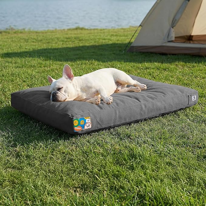 Sytopia 30 Inch Canvas Outdoor Dog Bed for Medium Dogs, Waterproof Washable Removable Cover, Indoor Patio Pet Pad for Crate, Dark Grey