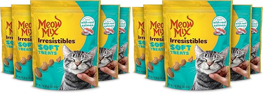 Meow Mix Irresistibles Soft Cat Treats Made with Real Salmon,3 Oz. Pouch,(Pack of 10)