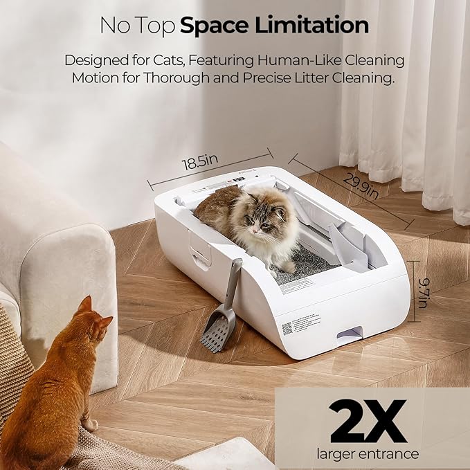 Self Cleaning Litter Box,Open-Top Automatic Cat Litter Box APP Control (2.4G/5G) with Health Tracking, Dual Safety Sensors&Odorless Design,Includes cat Litter & 3 Rolls Waste Bags(NO Tent)
