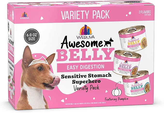 Weruva Awesome Belly Wet Dog Food, Sensitive Stomach Superhero Variety Pack, 6oz Can (Pack of 9)