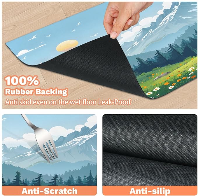 Mountain Dog Food Mat for Floors Absorbent, Quick Dry Water Dispenser Mat for Food, Water, Pet Supplies 12" x 20", Woodland