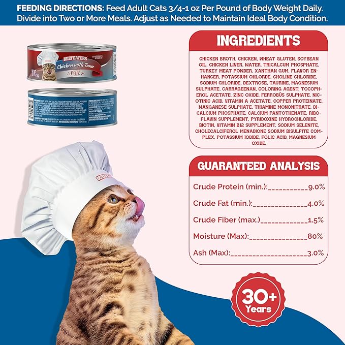 Beefeaters Chicken with Tuna Pate Wet Cat Food 5.5oz (24-Pack) | Adult Wet Food with Taurine, Premium Catfood Wet Food, No Artificial Additives, Balanced Nutrition | Supports Immune System & Vision