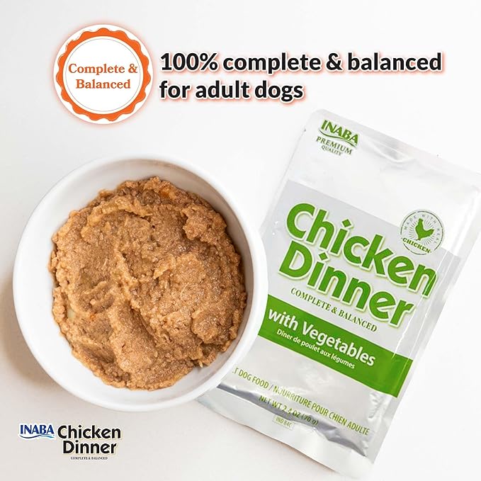 INABA Chicken Dinner for Dogs, Soft Pate Wet Dog Food, Complete & Balanced, 2.4 oz. Pouch, 15 Pouches, Beef & Vegetables Variety
