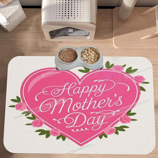 Pet Feeding Mat Happy Mother's Day Floral Gift Mom Dh Absorbent Pet Placemat for Food Water Bowl with Waterproof Rubber Backing 24x16In Quick Dry Water Dispenser Mat Dog Cat