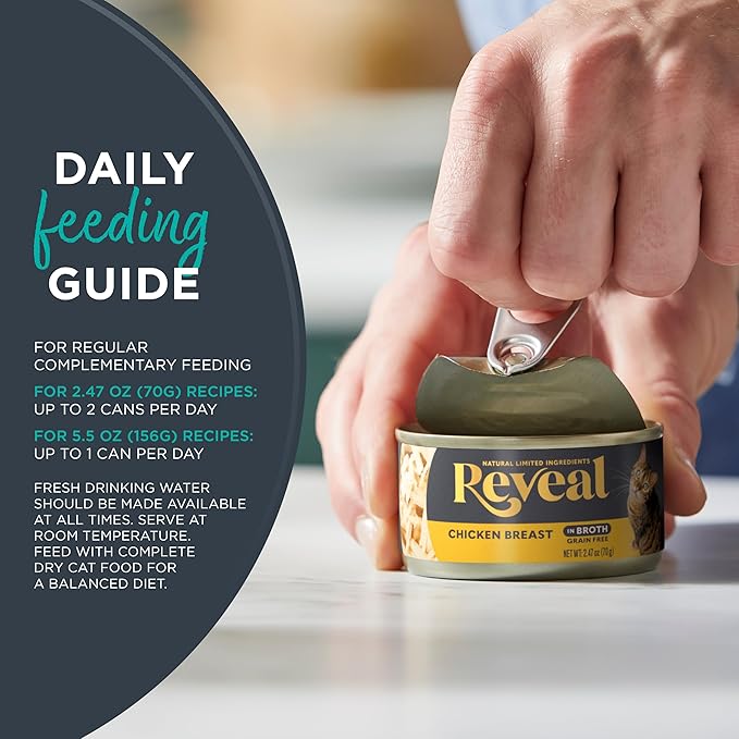 Reveal Natural Wet Canned Cat Food, 4-Flavor Variety Pack, Limited Ingredient, Grain Free, High Protein with No Artificial Additives, Fish Variety in Broth (20 x 2.47 oz Cans)