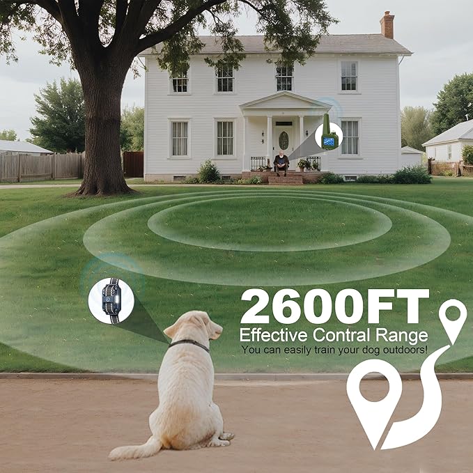 Dog Shock Collar, Electronic Dog Shock Collar with Shock, Beep, Vibration, Dog Training Collar with Remote, Light, Waterproof Rechargeable, 2600ft Dog e-Collar for Small Medium Large Dogs