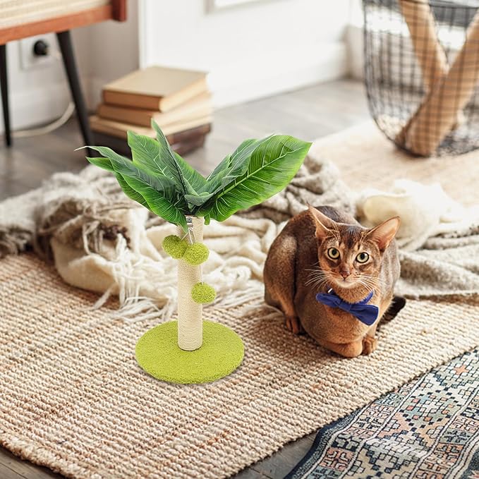 FRCOLOR Cat Scratching Post with Sisal Rope, Light Green Base Kitten Scratcher Tree, Wear-Resistant Indoor Cat Climbing for Household Pets