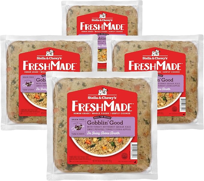 Stella & Chewy's FreshMade Frozen Fresh Grain-Free Gobblin' Good Dog Food, 16-oz pouch (Pack of 4)