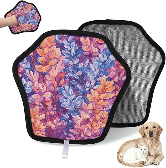 Reusable Pet Hair Removal Glove Lavenders Themed Magic Brush for Cat & Dog Hair Remover for Car, Sofa, Bedding, Clothes - 9x9 Mitt Washable