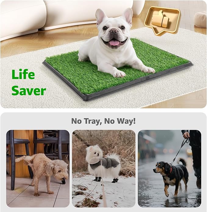 Portable Dog Grass Pad with Tray 20''x25'': Dog Litter Box with Artificial Grass Patch Bathroom Mat & Washable Pee Pad for Puppy Potty Training, Pet Loo Indoor Outdoor Use for Patio Balcony Apartment