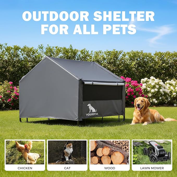 XLarge Outdoor Dog House 4'x4'x3.2' for Large Dogs, Animal Shelter with Doors and Mesh Window, Outside Sun Rain Canopy Pet House for Dogs, Cats, Small Animals and Livestock