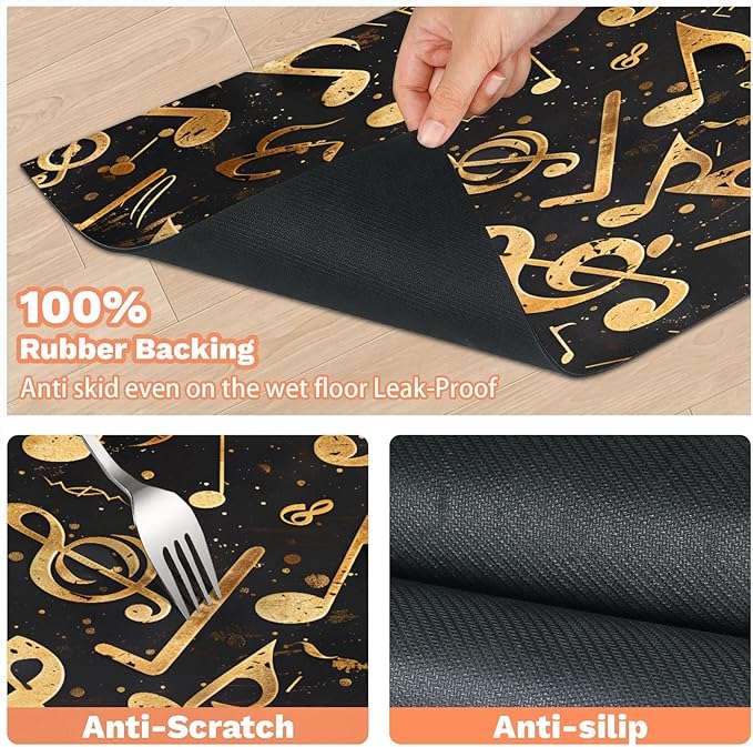 Gold Note Dog Food Mat for Floors Absorbent Dog Bowl Mat for Food and Water Dispenser Quick Dry Cat Food Placemat Pet Supplies 16" x 24", Music