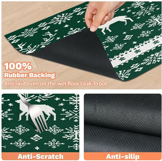 Xmas Deer Dog Food Mat for Floors Absorbent, Quick Dry Water Dispenser Mat for Food, Water, Pet Supplies 12" x 20", Snowflake