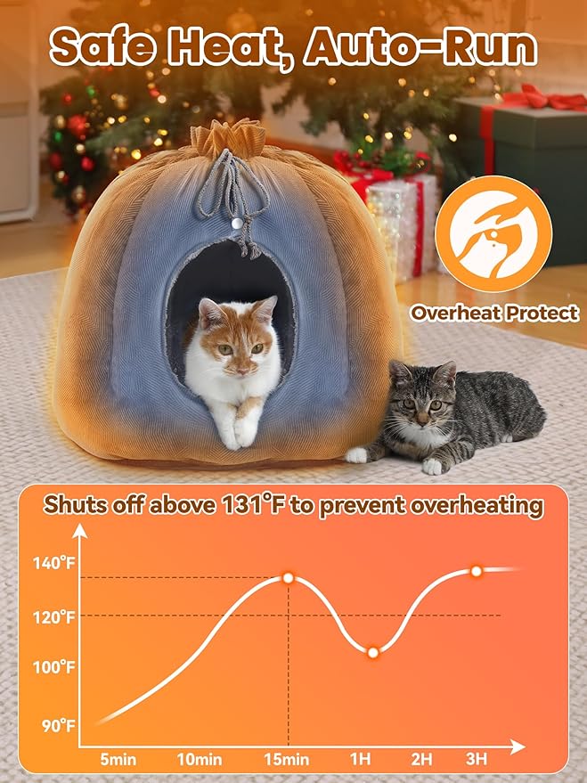 Rywell Heated Cat Bed, Versatile Heated Cat Bed Indoor, Soft & Cozy for All Seasons, Always Perfect Temperature with Overheat Protection Pet Bed for Cats & Small Dogs