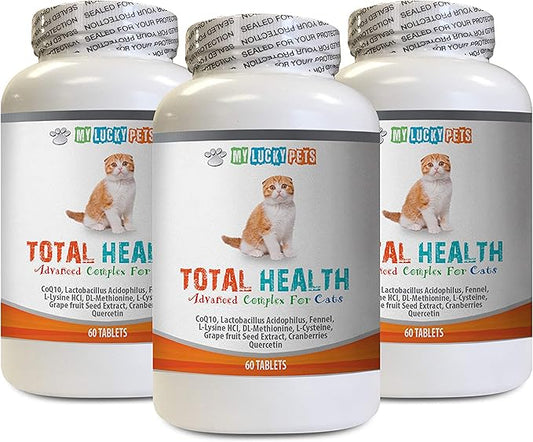 cat Teeth Treats - CAT Total Health Formula - Hair Skin Teeth Eye Urinary Health - Immune Boost - cat Immune Health - 3 Bottles (180 Tablets)