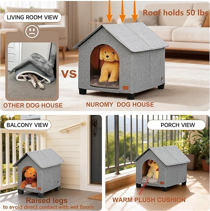 Indoor Dog House with Warm Plush Mat and Elevated Feet,Soft Dog Bed House for Medium Size Dog and Multiple Large Cat,Max Pets Size 20.8 X 13.7 Inches