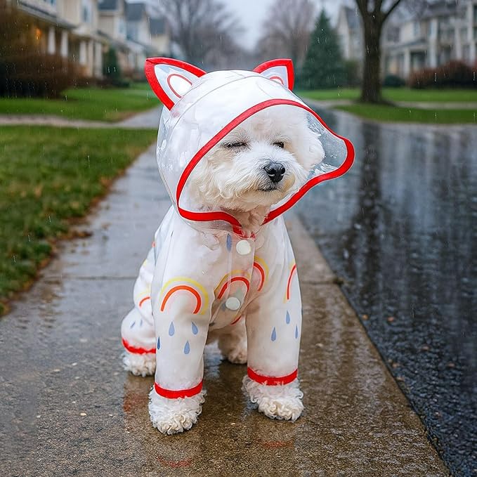 Waterproof Dog Raincoat,Full Coverage 4 Legs Dog Rain Jacket for Small Dogs,Pet Rain Coat with Hood,Reflective Strips&Leash Hole Outdoor Raincoat (Small（for Weight 3.3-5 lb）, Rainbow)
