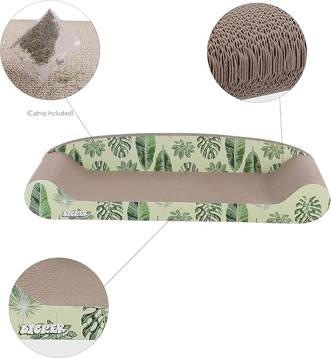 CSR1004B Montego 27.5" Coastal Patterned Cardboard Lounge Bed Cat Scratcher with Catnip, Mint/Green