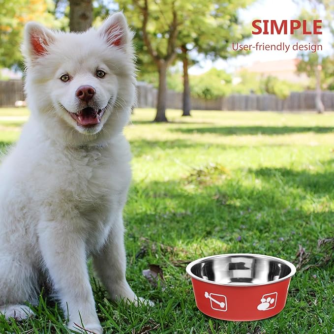 Stainless Steel Dog Feeding Bowl Non-Skid Medium Size Brick Red Pet Food and Water Dish for Household Use Puppy Feeder Spill-Proof Pet Supply
