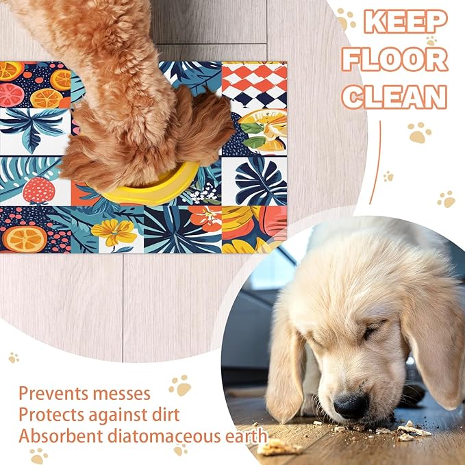 Pineapple Fruit Dog Food Mat for Floors Absorbent Dog Bowl Mat for Food and Water Dispenser Quick Dry Cat Food Placemat Pet Supplies 24" x 32", Check