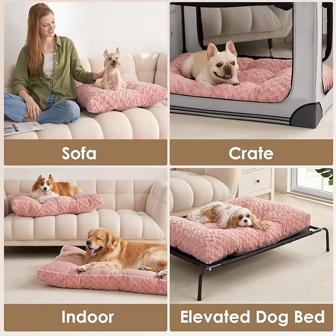 EHEYCIGA XXL Washable Dog Bed for Crate 47x29 Inch, Reversible Kennel Pad for Extra Large Dogs Weight Up to 100 lbs, Plush and Comfy Pet Sleeping Mat, Pink