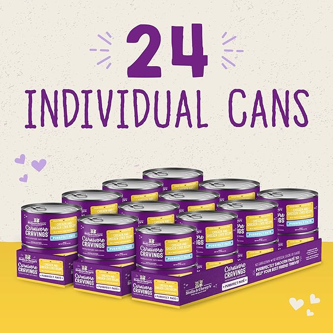 Stella & Chewy's Carnivore Cravings Purrfect Paté - Premium Grain-Free Wet Cat Food - Chicken & Liver Recipe - High Protein with Bone Broth - Perfect for Picky Eaters - 2.8oz Cans (24 Pack)
