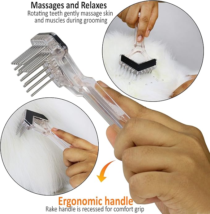 Mini-Rake V-Shaped with 1" Double-Row Rotating Teeth (Aqua-Blue/Black Top)