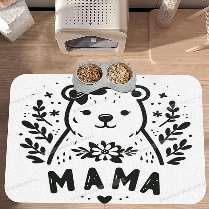 Pet Feeding Mat for Dogs Cats Happy Mother's Day Floral Gift for Mom Mama Absorbent Dog Food Mat Non-Slip Waterproof Placemat Quick Dry Pet Supplies Bowl Mats