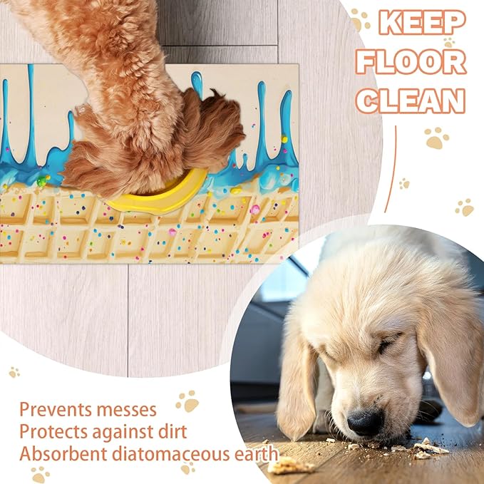 Blue Ice Cream Dog Food Mat for Floors Absorbent Dog Bowl Mat for Food and Water Dispenser Quick Dry Cat Food Placemat Pet Supplies 24" x 32", Sweet Donut